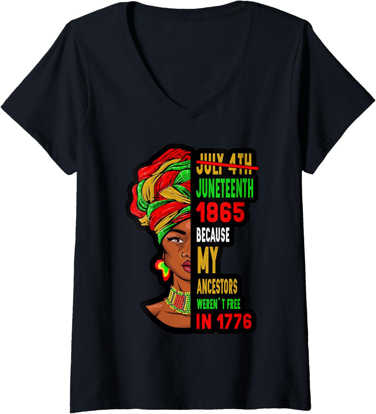 Womens July 4th Juneteenth 1865 Present for African American V-Neck T-Shirt - Black