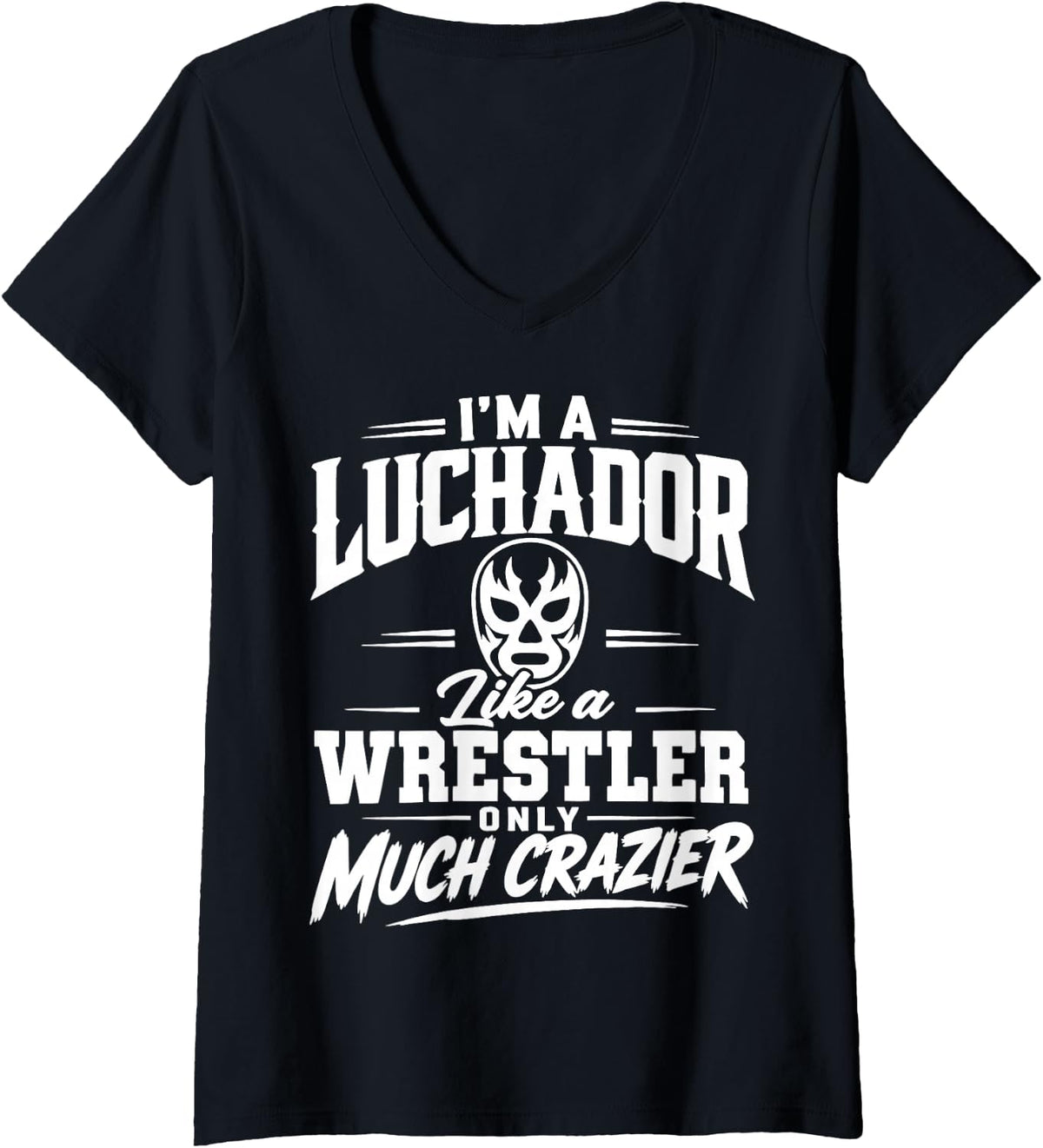 Women's Lucha Libre Mexican Wrestler Humor Mask Wrestling V-Neck T-Shirt - Black