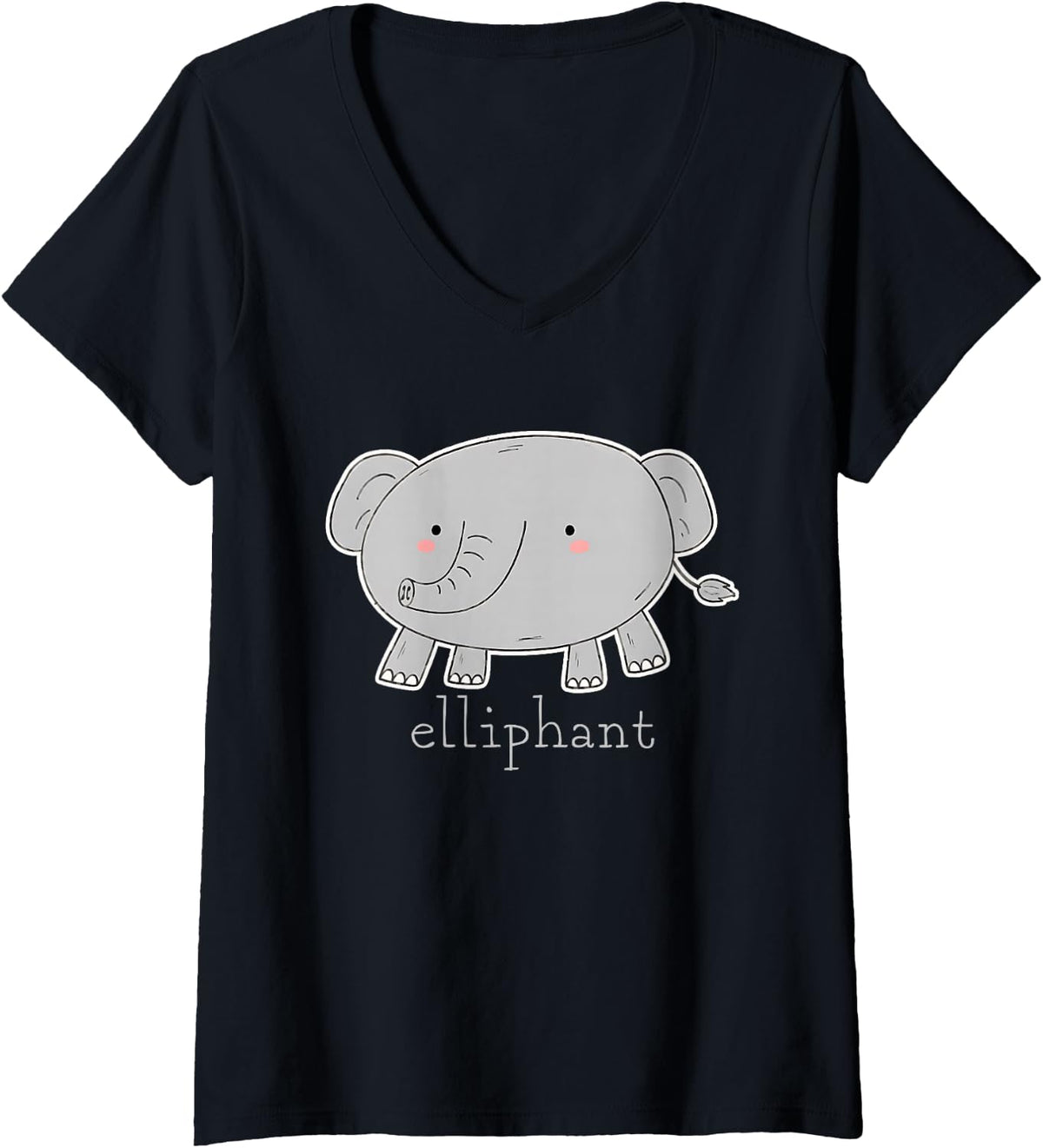 Women's Ellipse Elephant Pun Elliphant Geometry Animal Math Wordplay V-Neck T-Shirt - Black