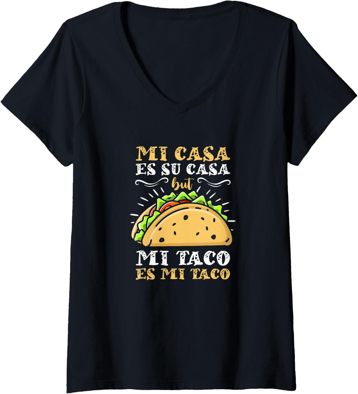 Women's Funny Cinco de Mayo Mi Taco ES Mi Taco Celebration V-Neck T-Shirt - Black