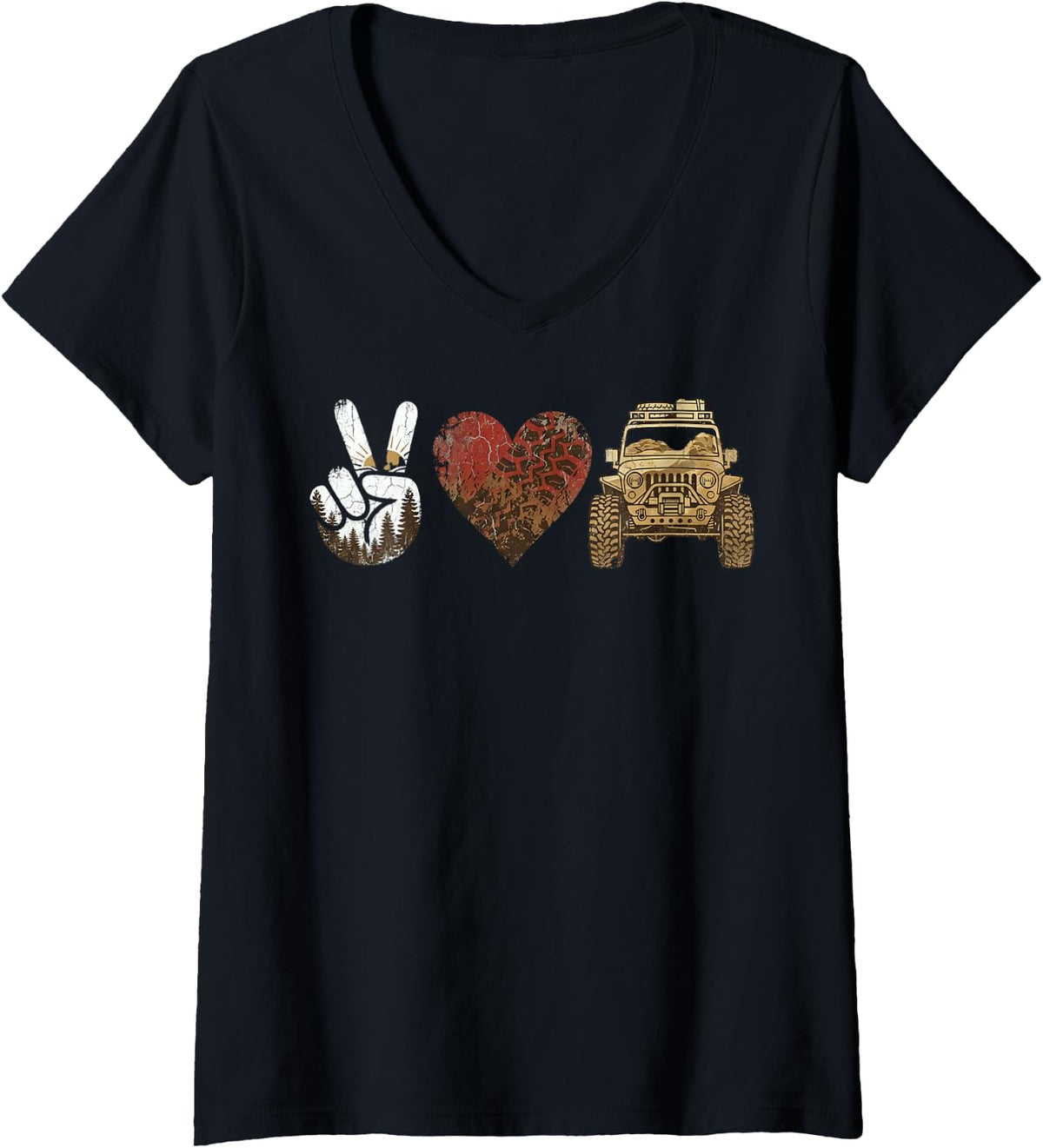 Women's Adventure is The Journey Peace Love Off-Roading 4x4 V-Neck T-Shirt - Black