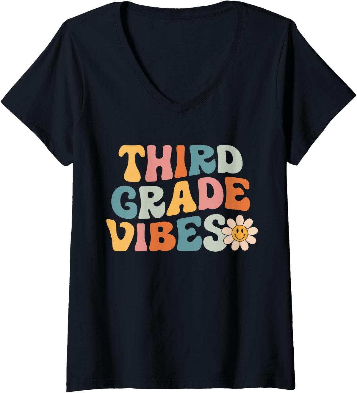 Womens Third Grade Vibes - 3rd Grade Team Retro 1st Day of School V-Neck T-Shirt - Black