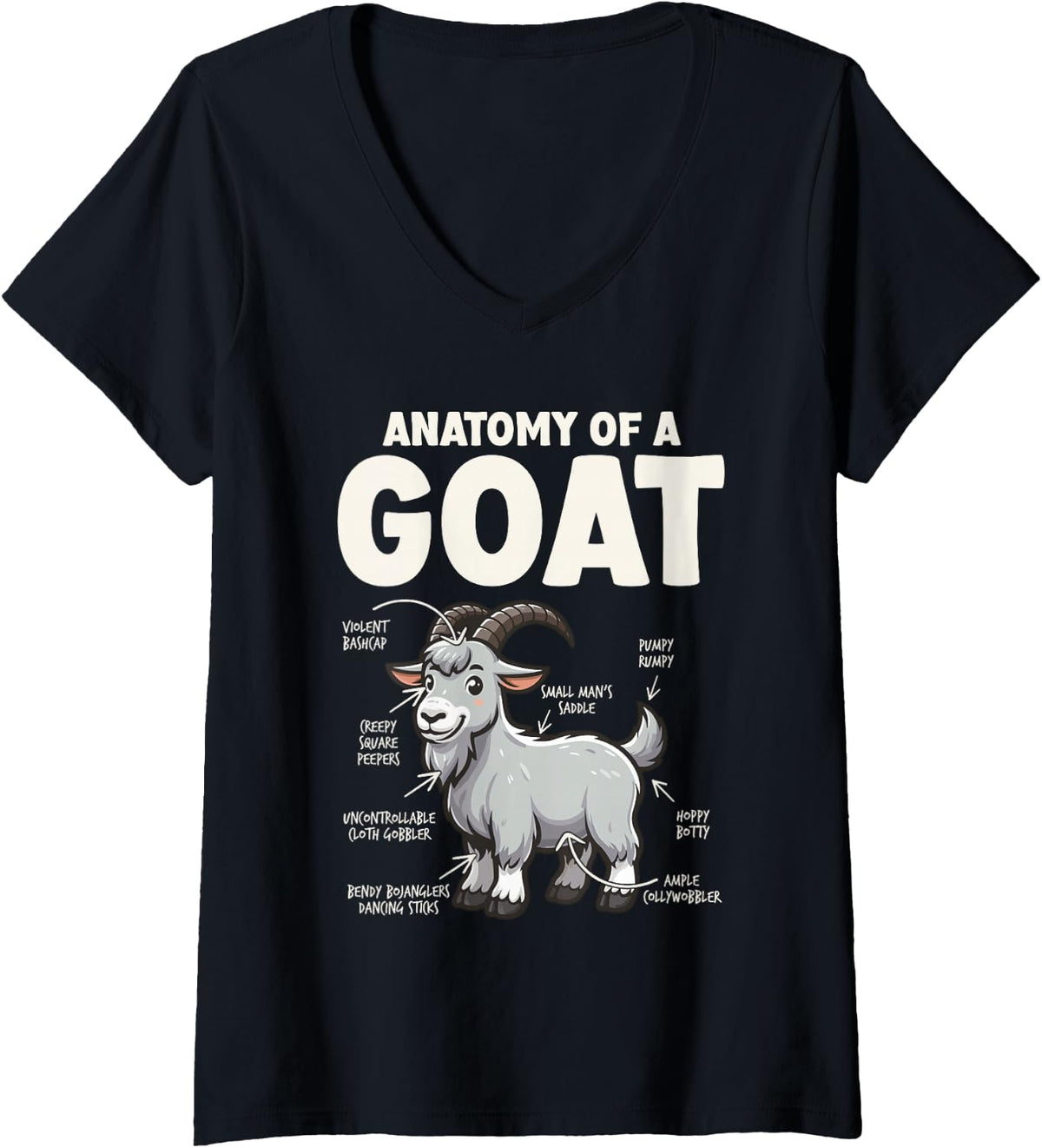 Women's Goat Lover Farmer Anatomy of A Goat Funny Goat V-Neck T-Shirt - Black