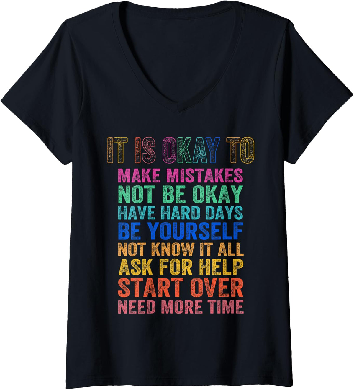 Women's It's Okay to Make Some Mistakes Mental Health Motivational V-Neck T-Shirt - Black