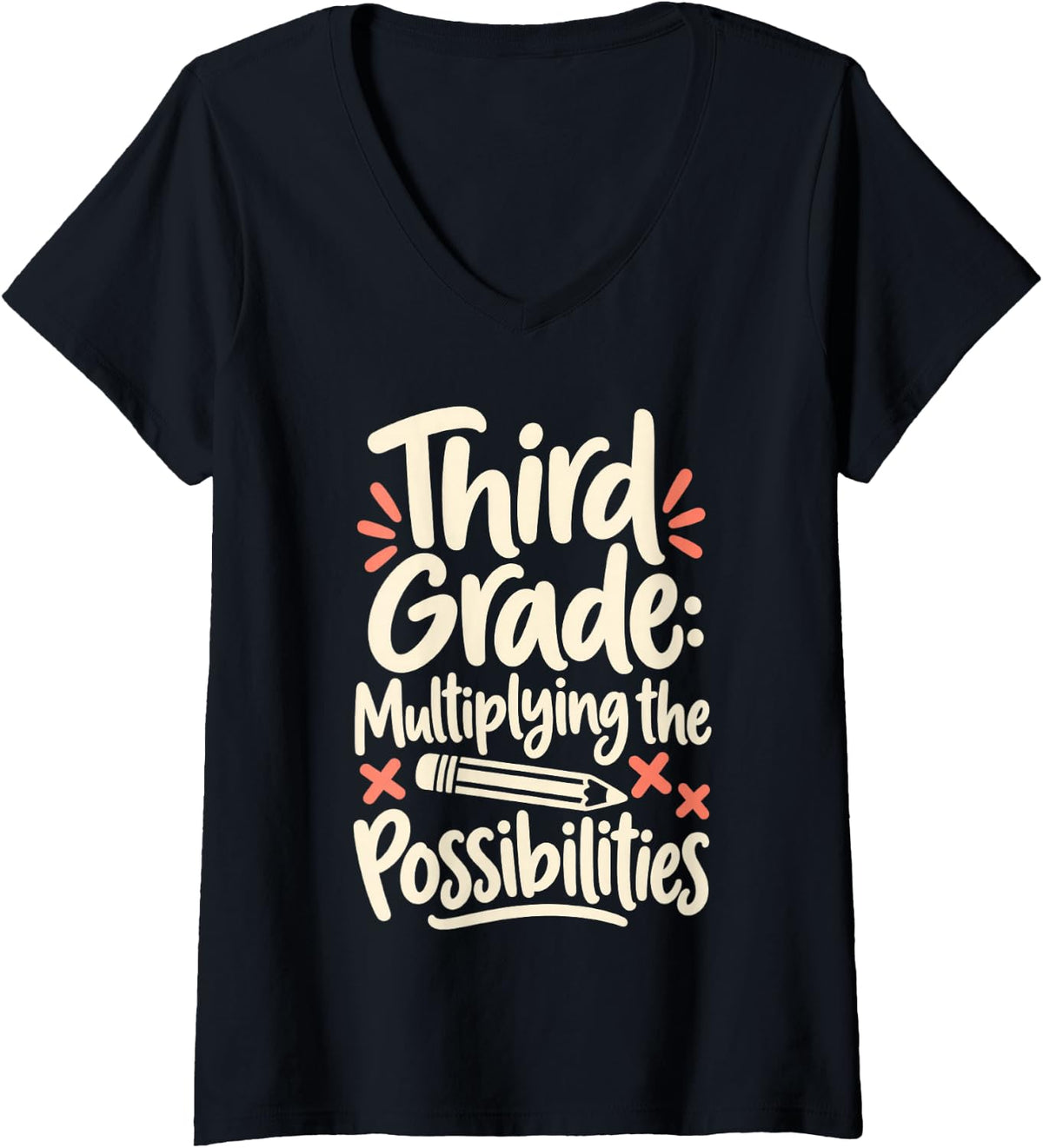 Women's Third Grade Teacher Multiplying Possibilities Math V-Neck T-Shirt - Black