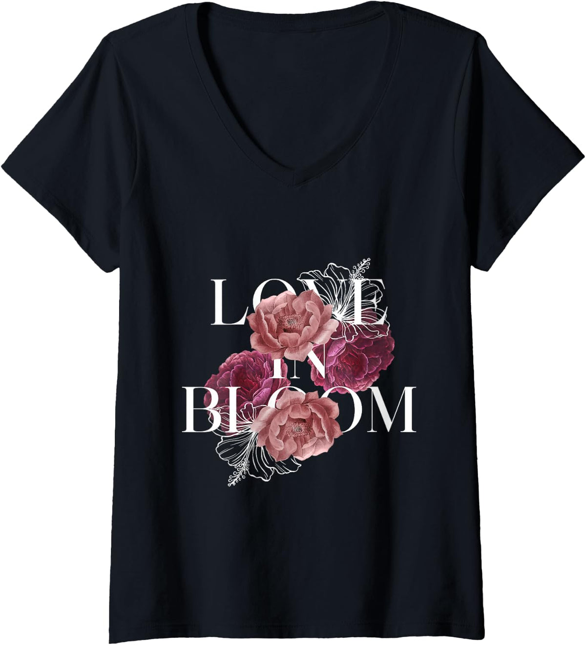 Women's Love in Bloom V-Neck T-Shirt - Black