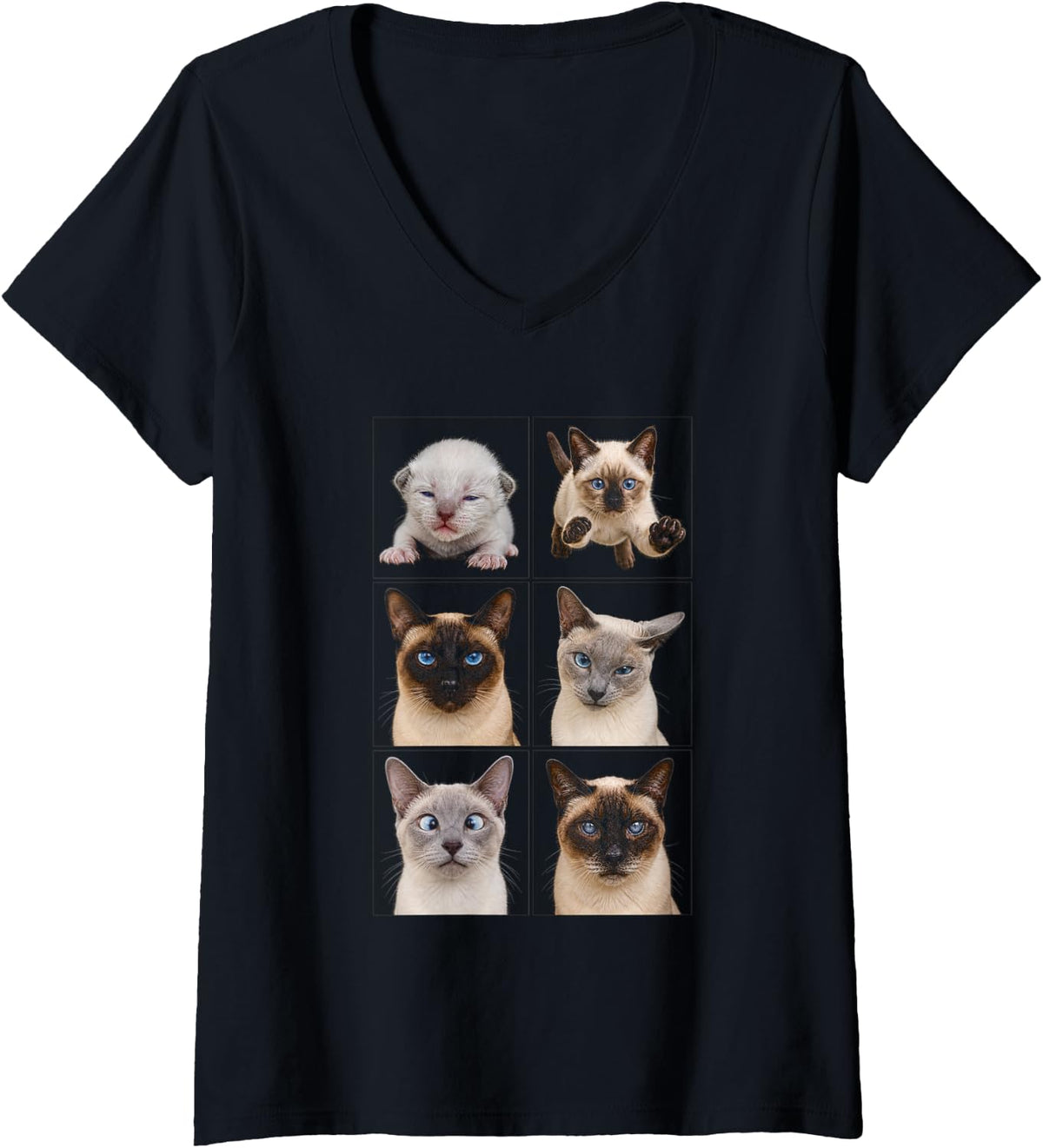 Women's Siamese Cat Lover Cat Mom Funny V-Neck T-Shirt - Black