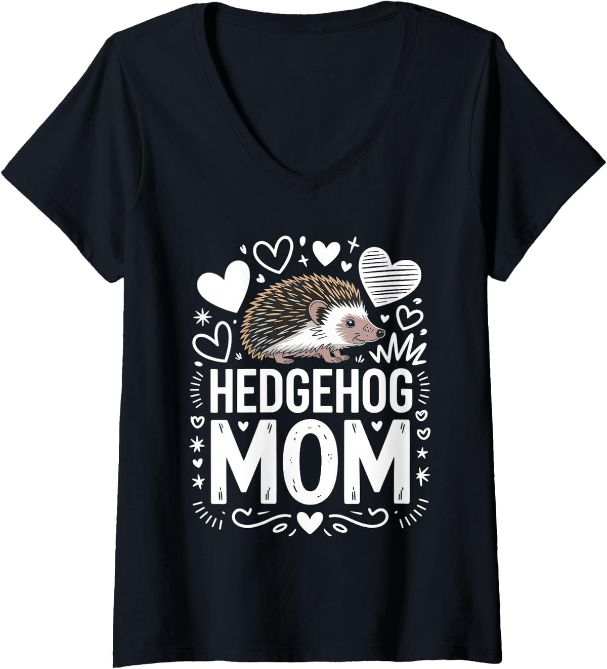 Women's Hedgehog Mom Hedgehogs V-Neck T-Shirt - Black