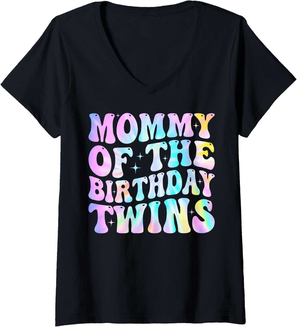 Womens Mommy of The Birthday Twins Family Matching Birthday Party V-Neck T-Shirt - Black