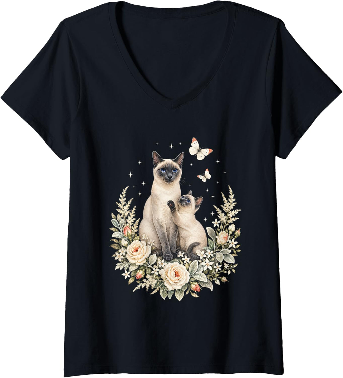 Women's Siamese Cat Kitten Cute Cat Mom V-Neck T-Shirt - Black