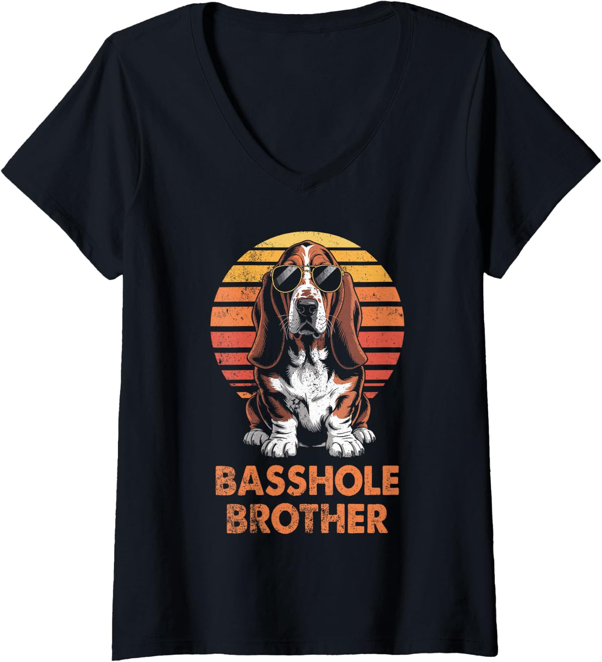 Women's Cool Retro Basset Hound Brother Funny Vintage Dog Owner V-Neck T-Shirt - Black