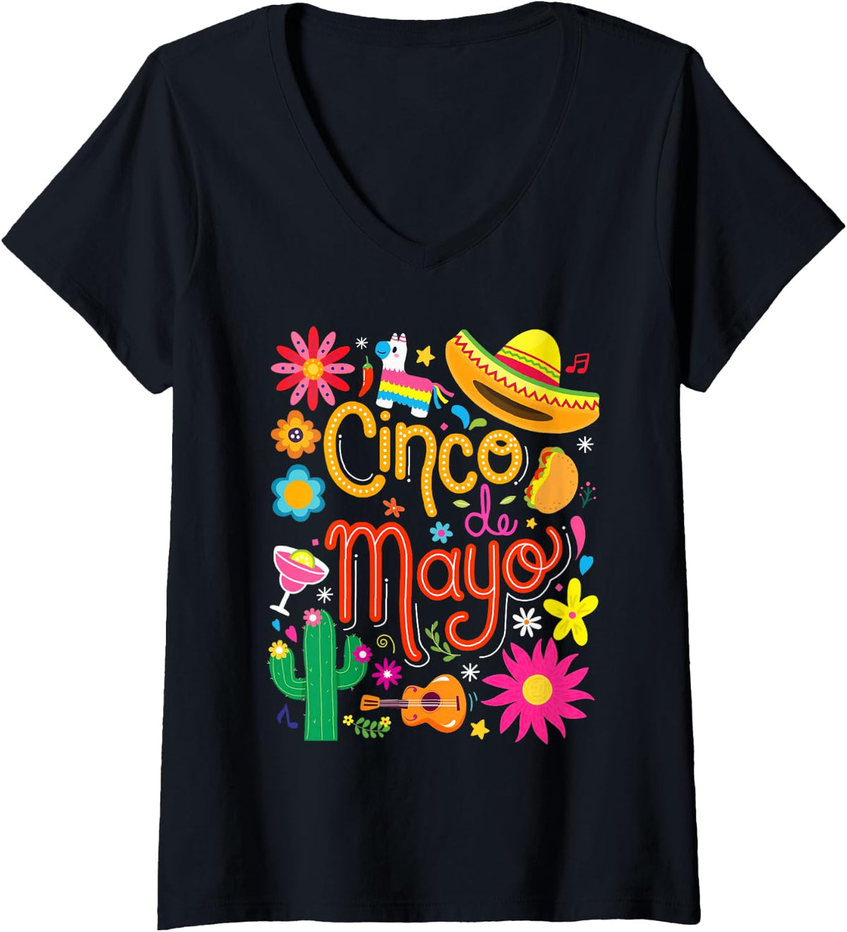 Women's Fiesta Cinco De Mayo Funny Mexican Party 5 De Mayo Men Women V-Neck T-Shirt - Black