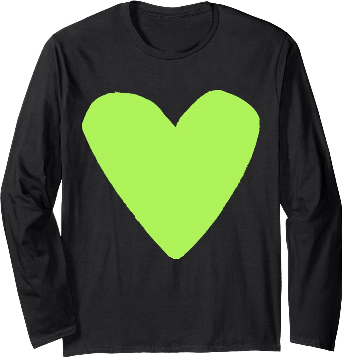 Love Heart Shape Green Lime Long Sleeve T-Shirt - Adult Unisex Black
