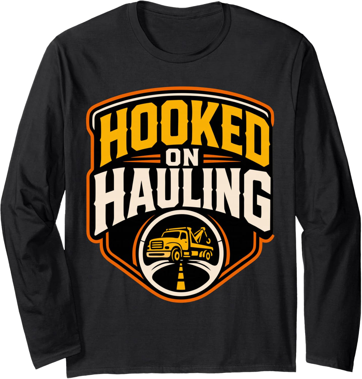Tow Trucker Hooked Tow Truck Long Sleeve T-Shirt - Adult Unisex Black