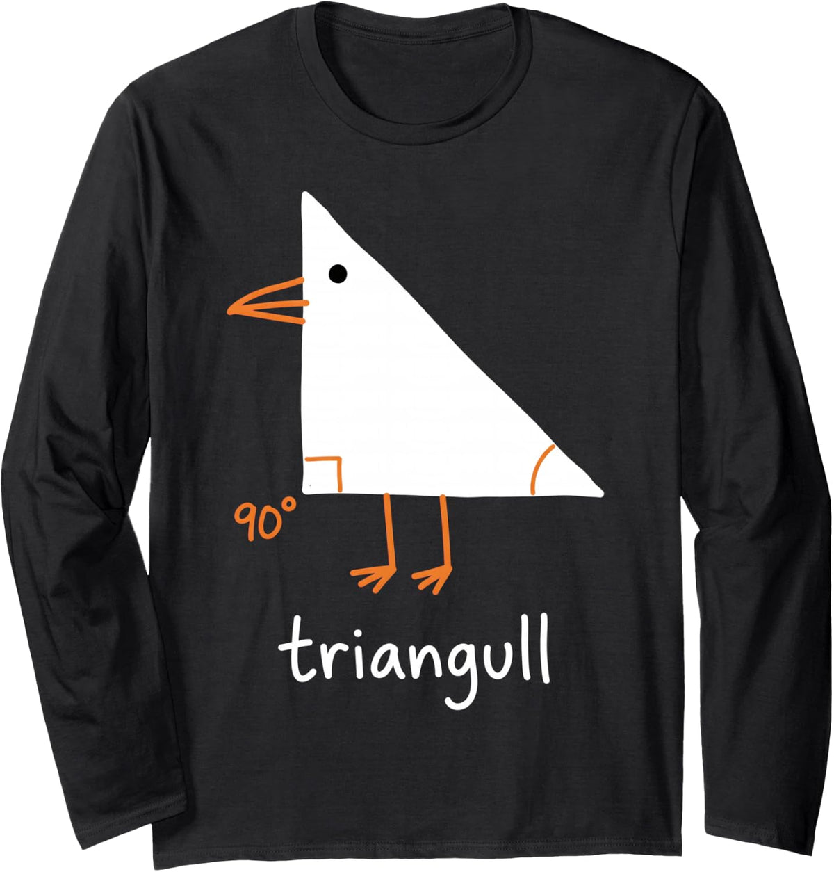 Triangull 90 Degree Right Triangle Seagull Math Pun Funny Long Sleeve T-Shirt - Adult Unisex Black