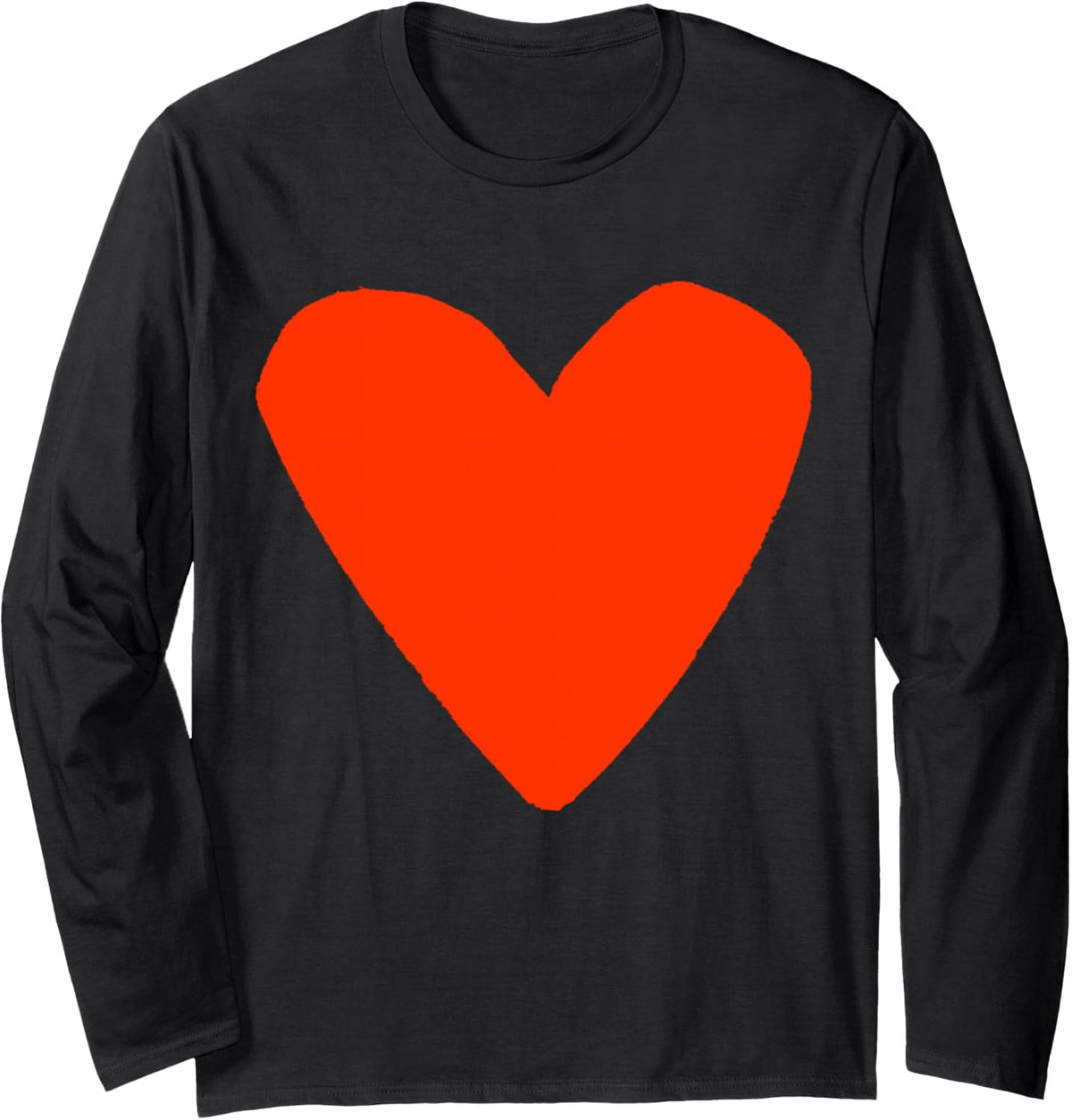 Love Heart Shape Red-Orange Long Sleeve T-Shirt - Adult Unisex Black