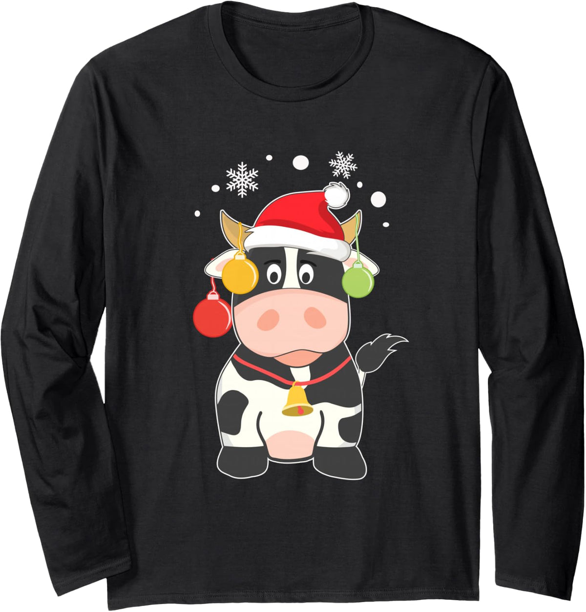 Funny Christmas Cow Cute Calf Long Sleeve T-Shirt - Adult Unisex Black