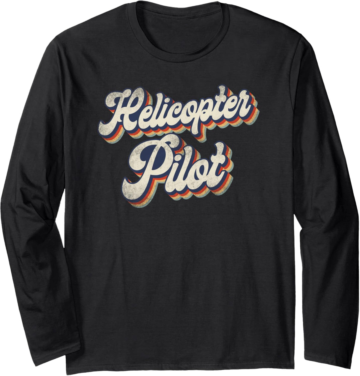 Helicopter Pilot Retro Vintage Helicopter Pilot Long Sleeve T-Shirt - Adult Unisex Black