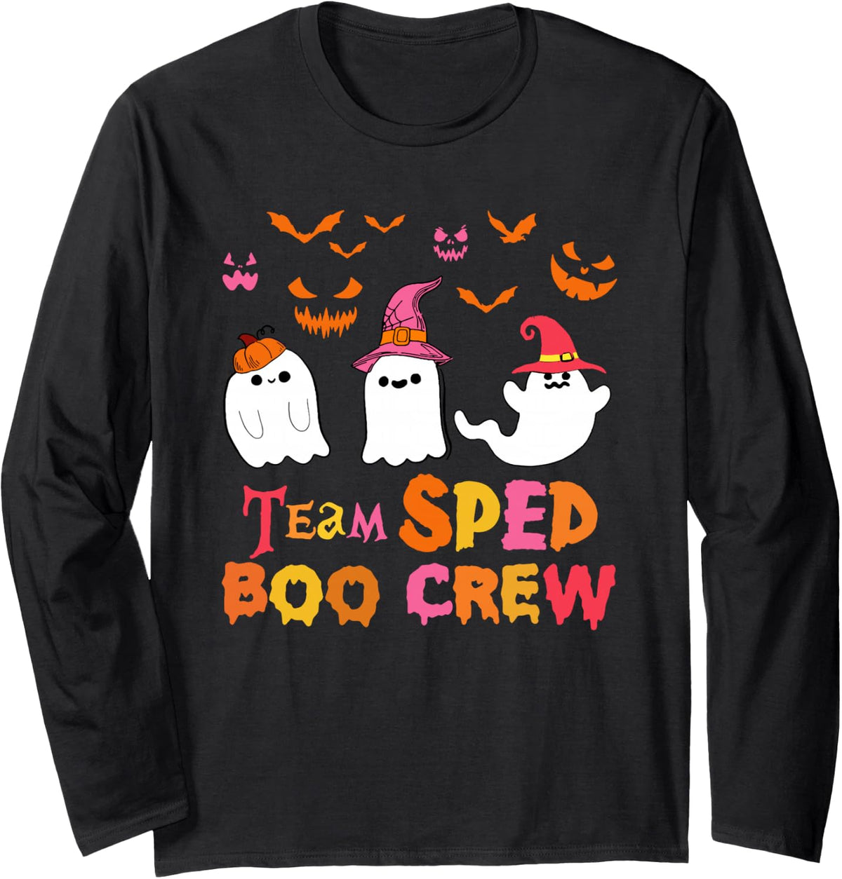SPED Boo Halloween Ghosts Teacher Cute Long Sleeve T-Shirt - Adult Unisex Black