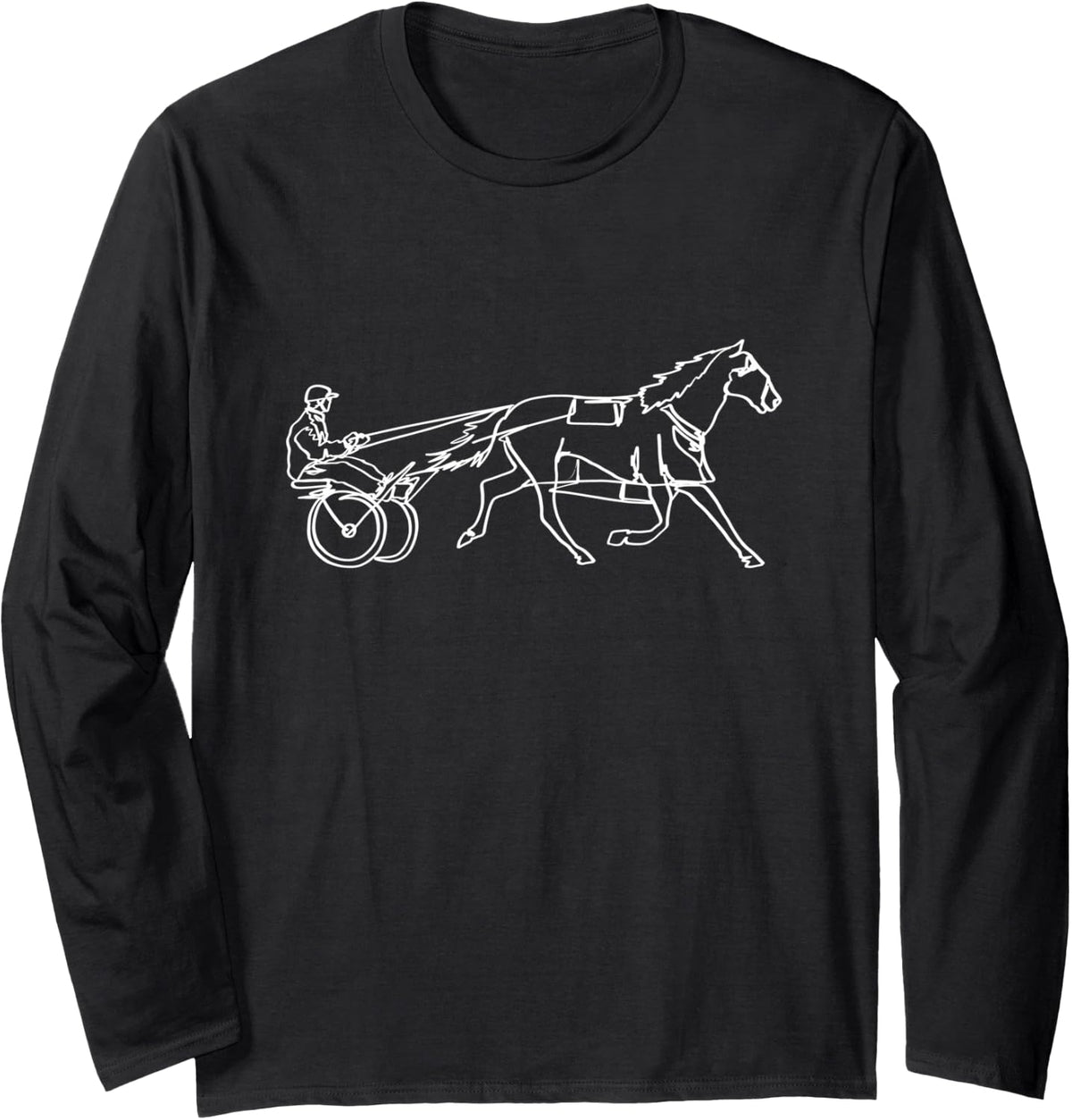 Horse Racing Harness Racing Horse Trotter Pacer One Line Art Long Sleeve T-Shirt - Adult Unisex Black