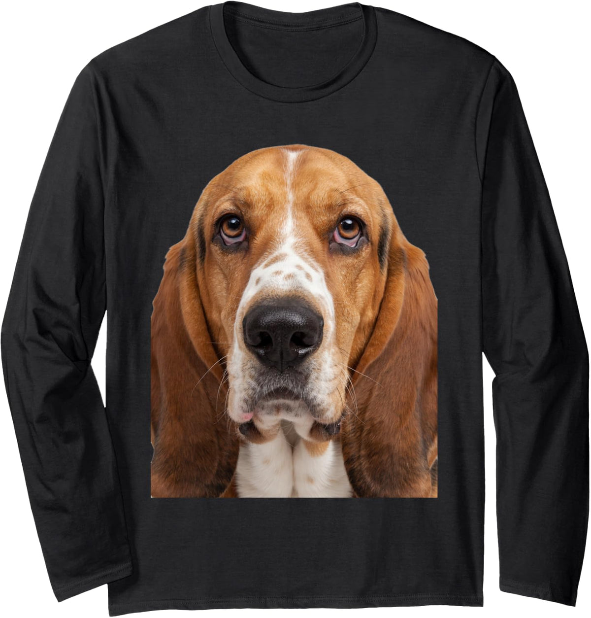 Dog Pet Owner Art Design Basset Hound Full Face Portrait Long Sleeve T-Shirt - Adult Unisex Black