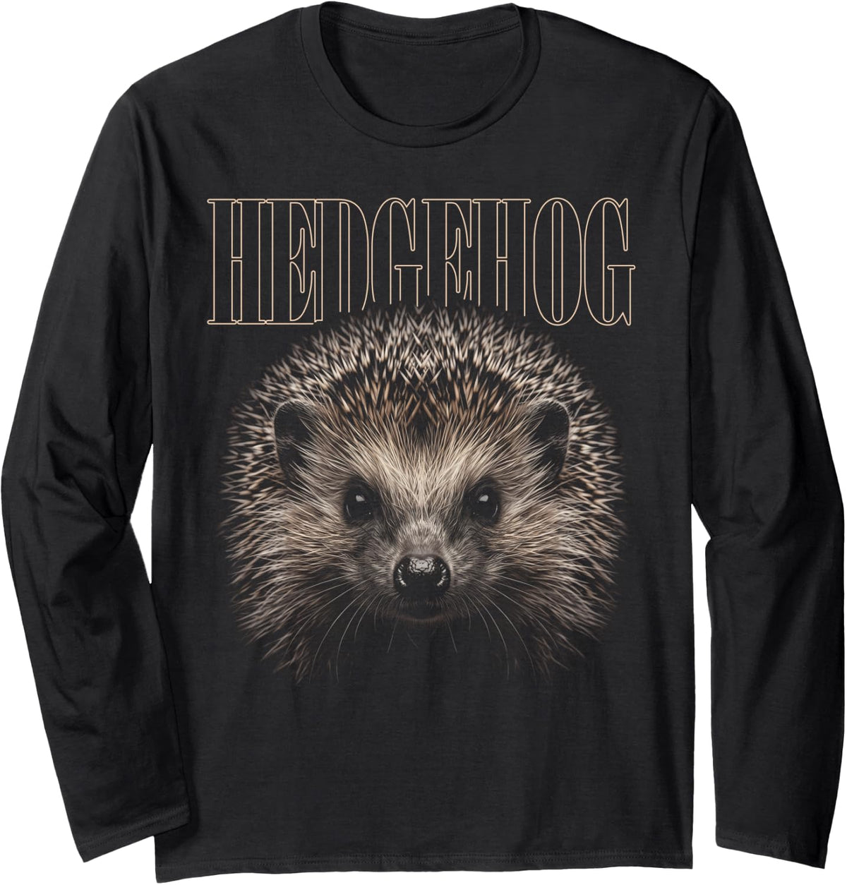 Hedgehog Face Forest Wildlife Nature Hedgehog Long Sleeve T-Shirt - Adult Unisex Black