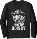 Vizsla Howdy Cowboy American Flag Long Sleeve T-Shirt - Adult Unisex Black