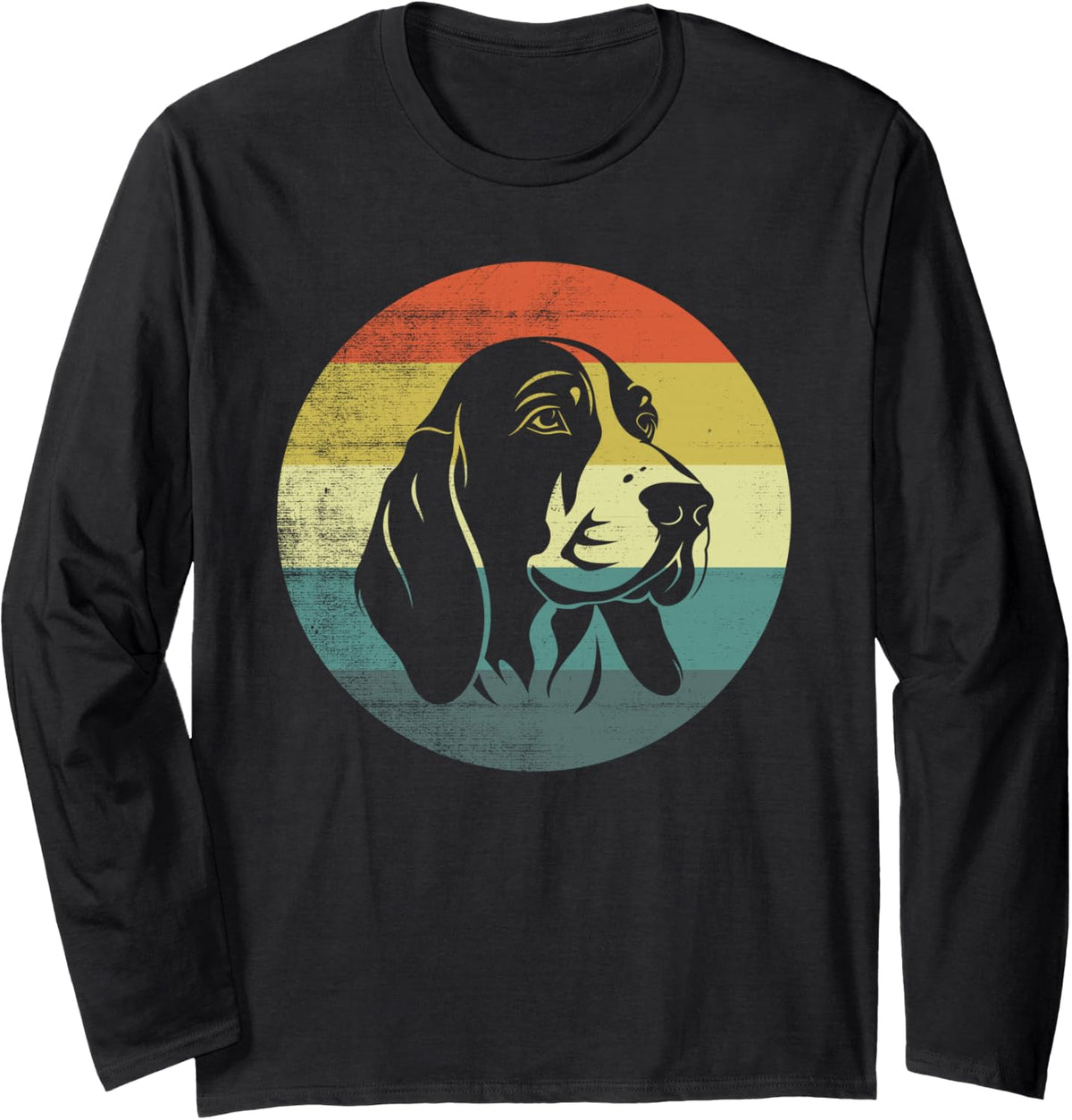 Retro Design Basset Hound Long Sleeve T-Shirt - Adult Unisex Black