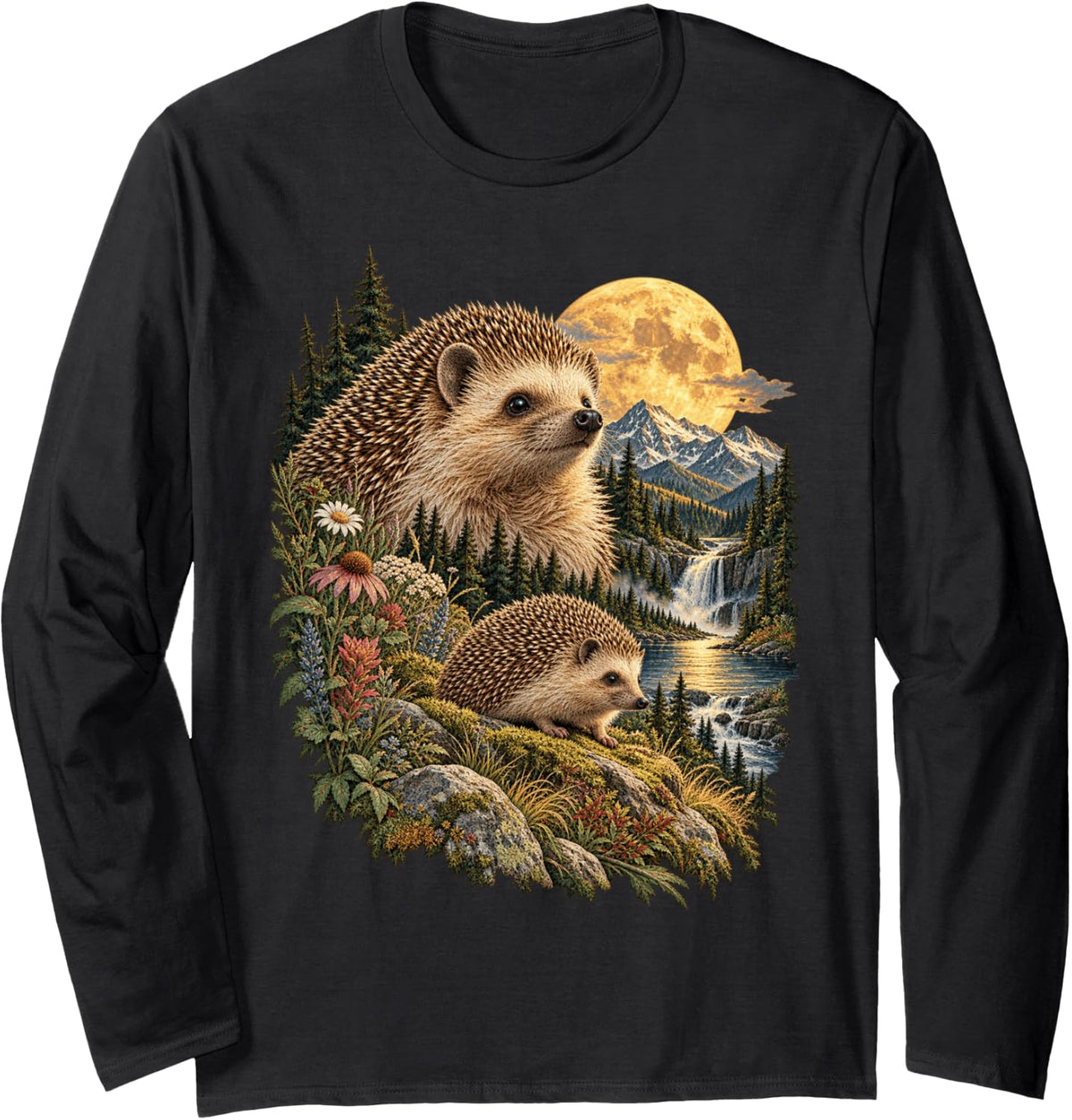 Hedgehog Long Sleeve T-Shirt - Adult Unisex Black