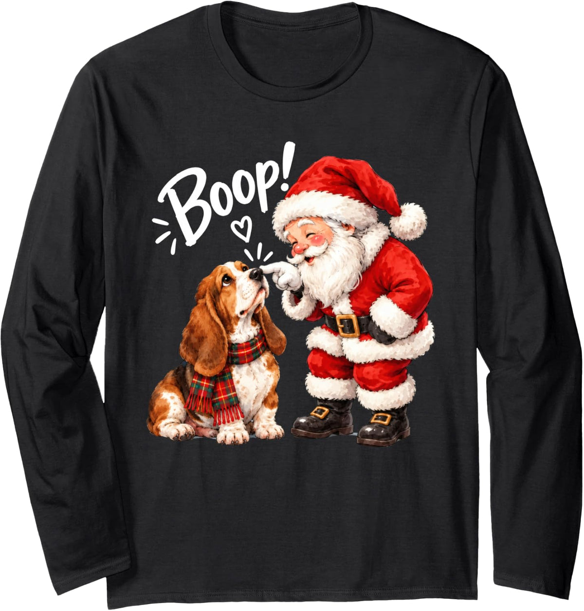 Santa Boop Basset Hound Christmas Dog Lover Holiday Xmas Long Sleeve T-Shirt - Adult Unisex Black