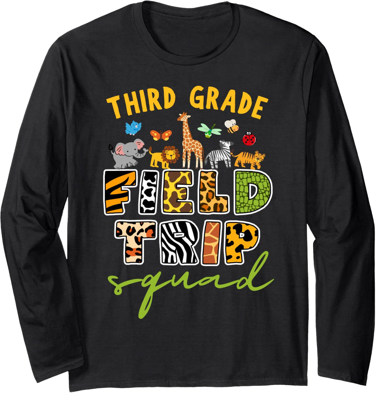 Third Grade Zoo Field Trip Squad Teacher Student Matching Long Sleeve T-Shirt - Adult Unisex Black