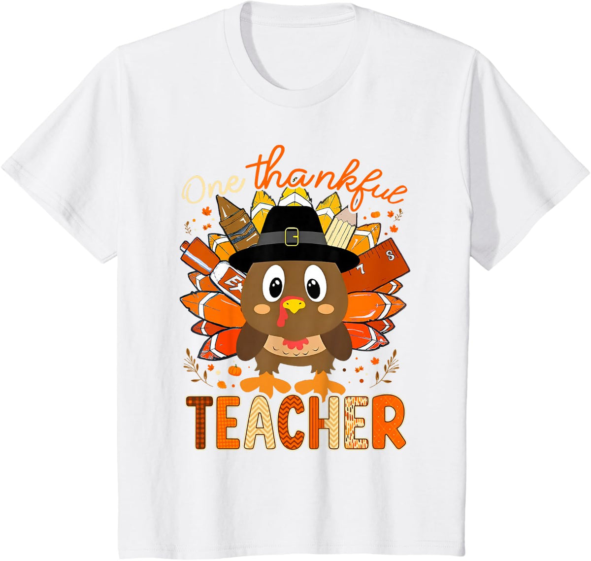 One Thankful Teacher Turkey Pencil Thanksgiving Teachers T-Shirt - White