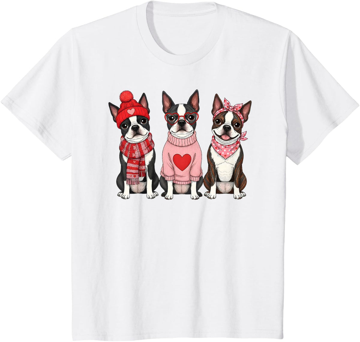Cute Boston Terrier Valentine Dog T-Shirt - White