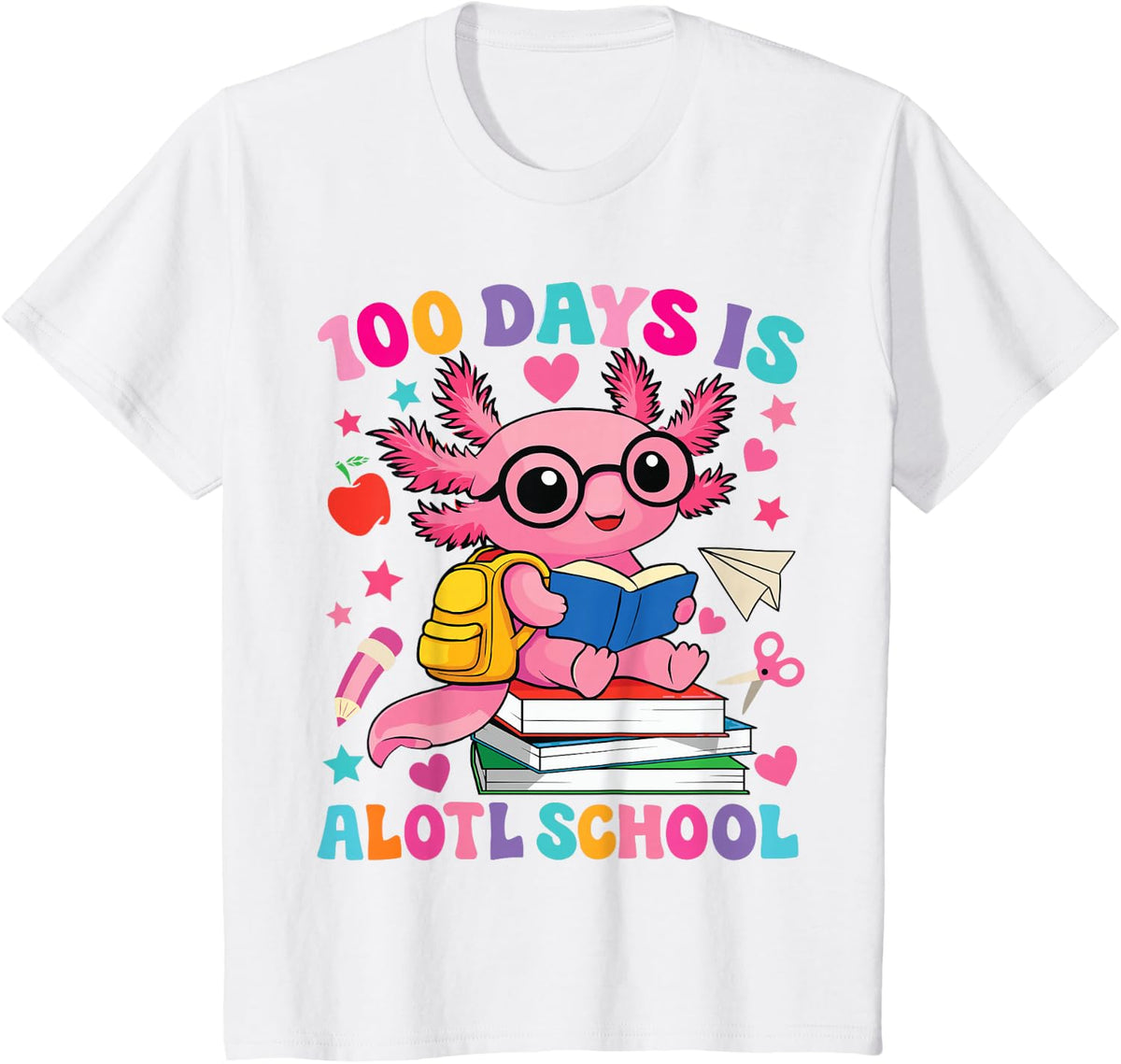 100 Days is Alotl School Axolotl 100th Day of School Tees T Shirts for Girls Boys Kids - White
