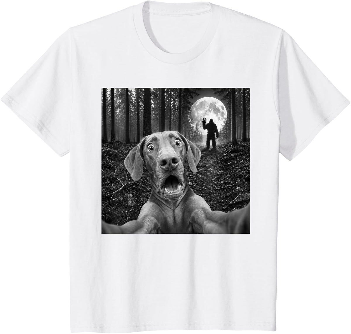 Vizsla Selfie with Bigfoot Peace Sign Dog Sasquatch T-Shirt - White
