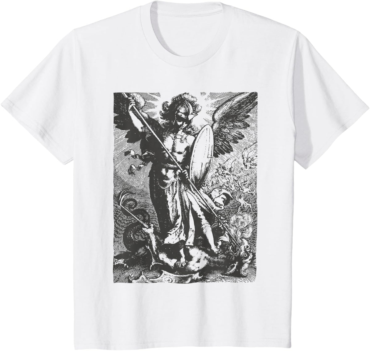 St Saint Michael the Archangel Catholic Angel Warrior T-Shirt - White