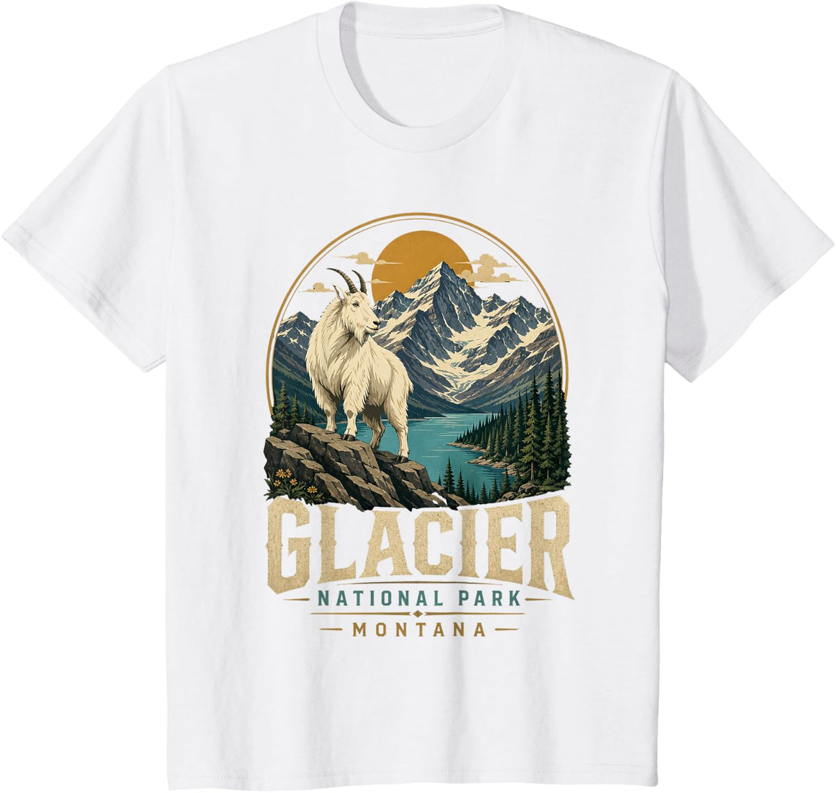 Glacier National Park Montana Mountain Goat T-Shirt - White