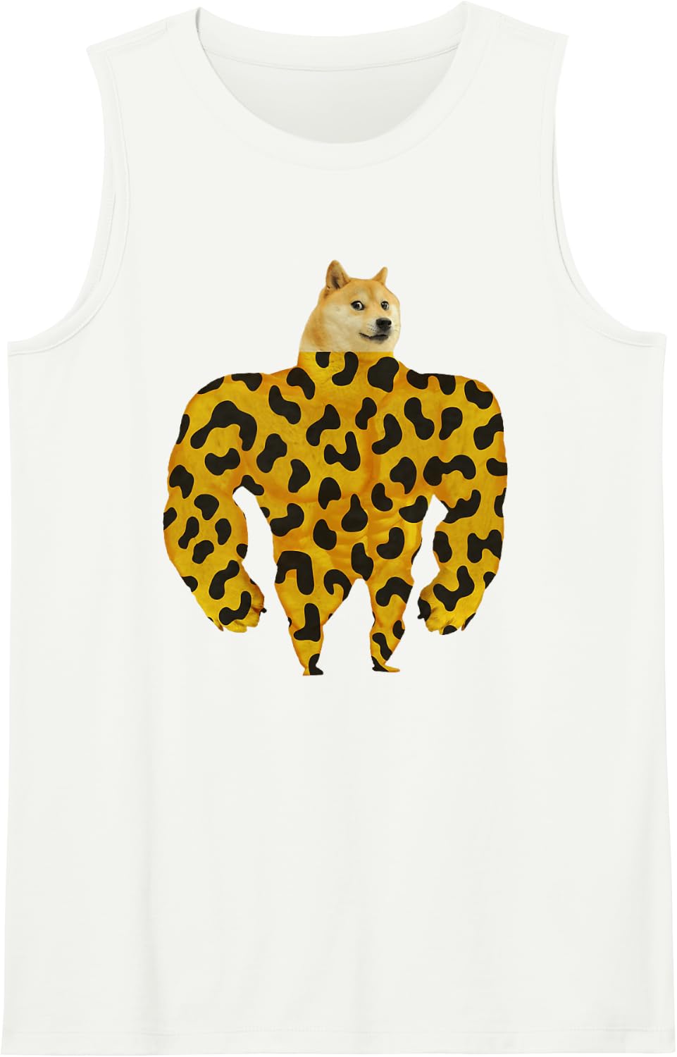 Leopard Doge Muscular Dogecoin Meme Cryptocurrency HODL Sleeveless Tank Top - White