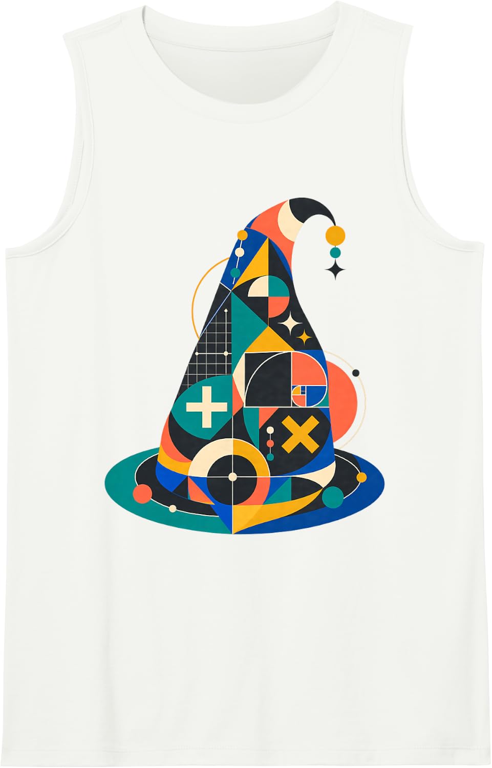 Abstract Math Wizard Hat Geometry Golden Ratio Sleeveless Tank Top - White