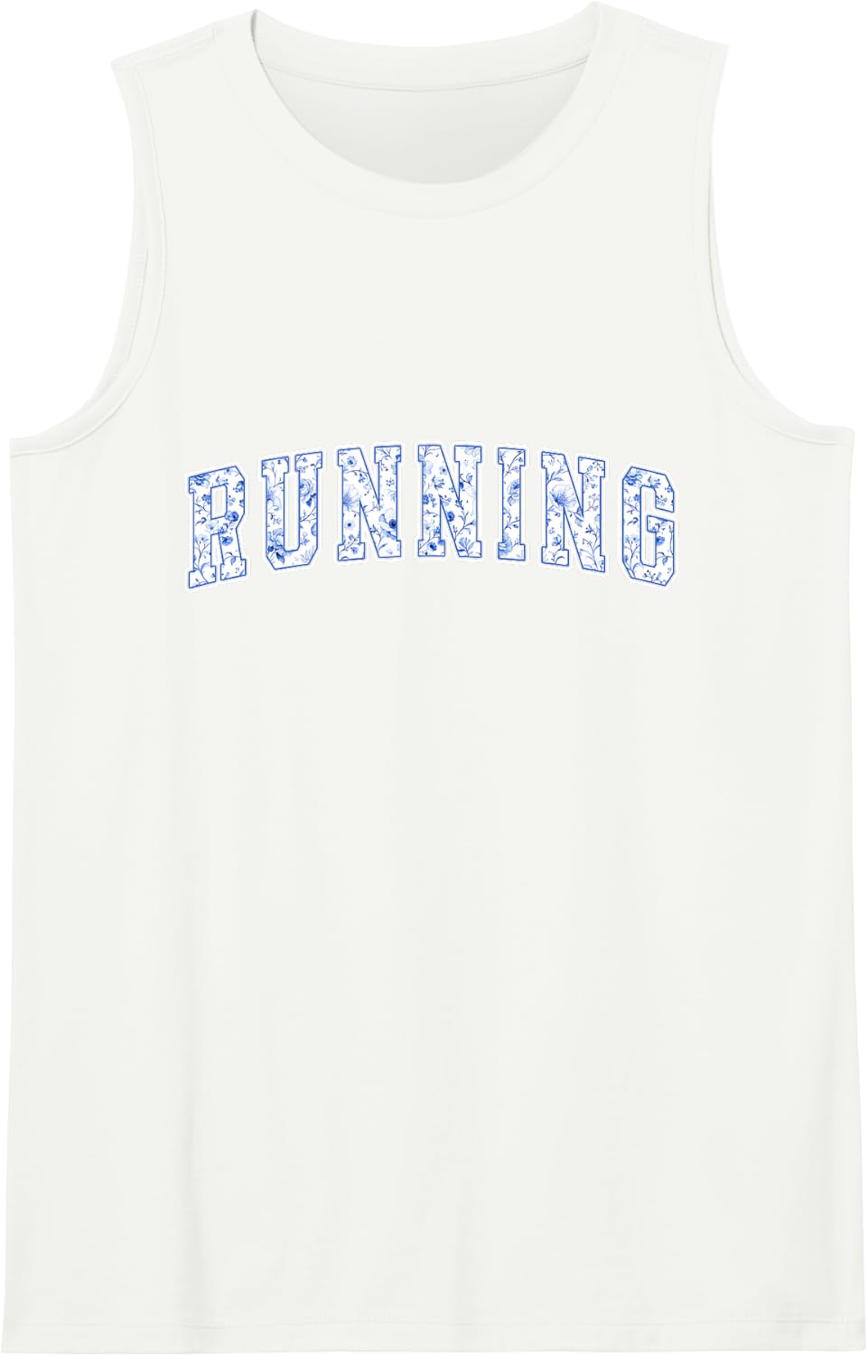 Running Blue Floral Varsity Letters Runner Marathon Sleeveless Tank Top - White