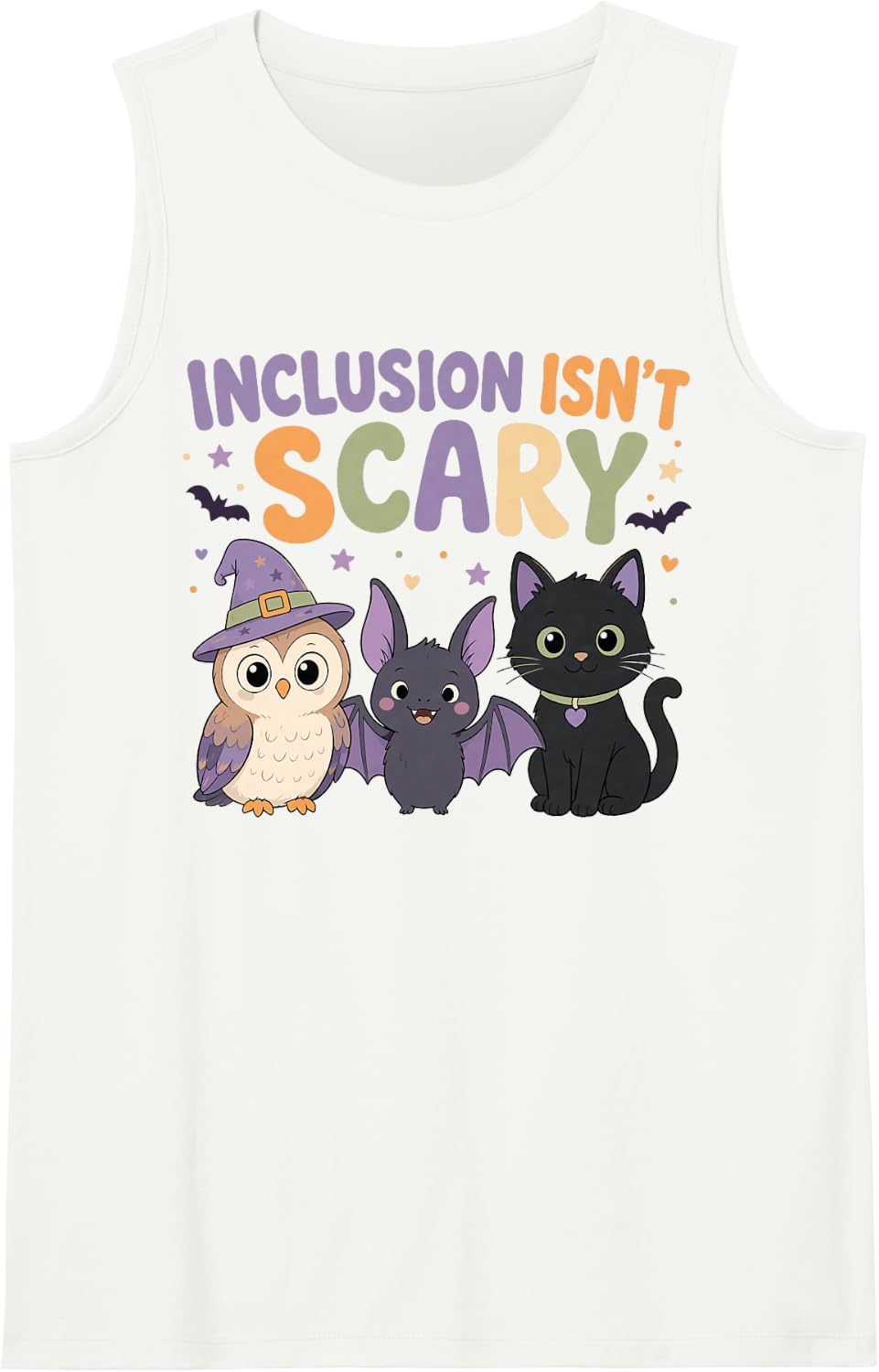Women's Inclusion Isnt Scary Sped Teacher Halloween Sleeveless Tank Top - White