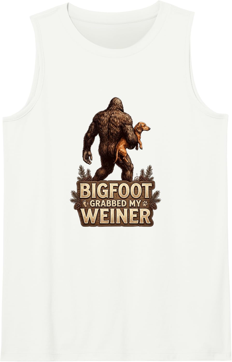 Funny Bigfoot Grabbed My Wiener Dachshund Dog Lover Joke Sleeveless Tank Top - White