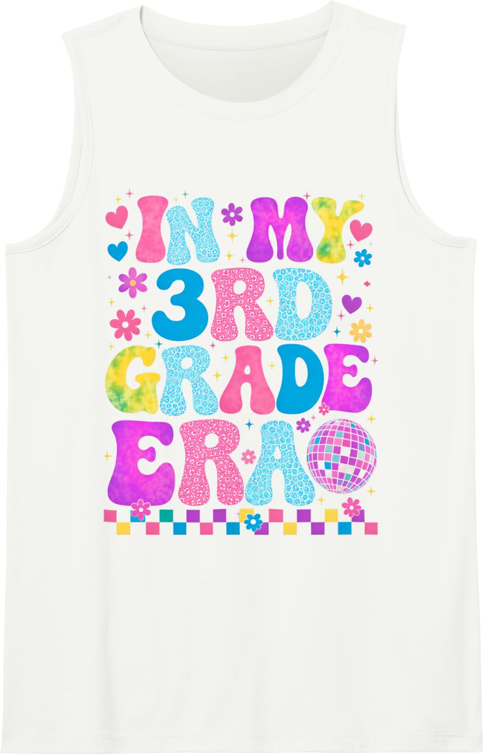 in My 3rd Grade Era Cute Disco Groovy Back to School Girl Sleeveless Tank Top - White