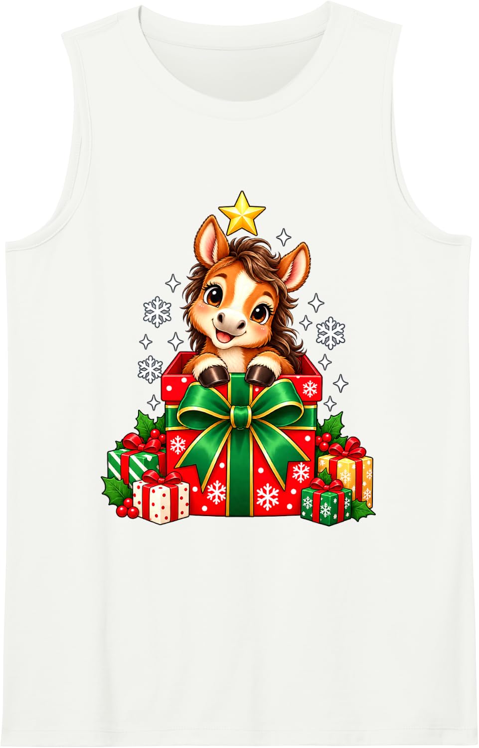 Smiling Horse Christmas Box Holiday Graphic Sleeveless Tank Top - White