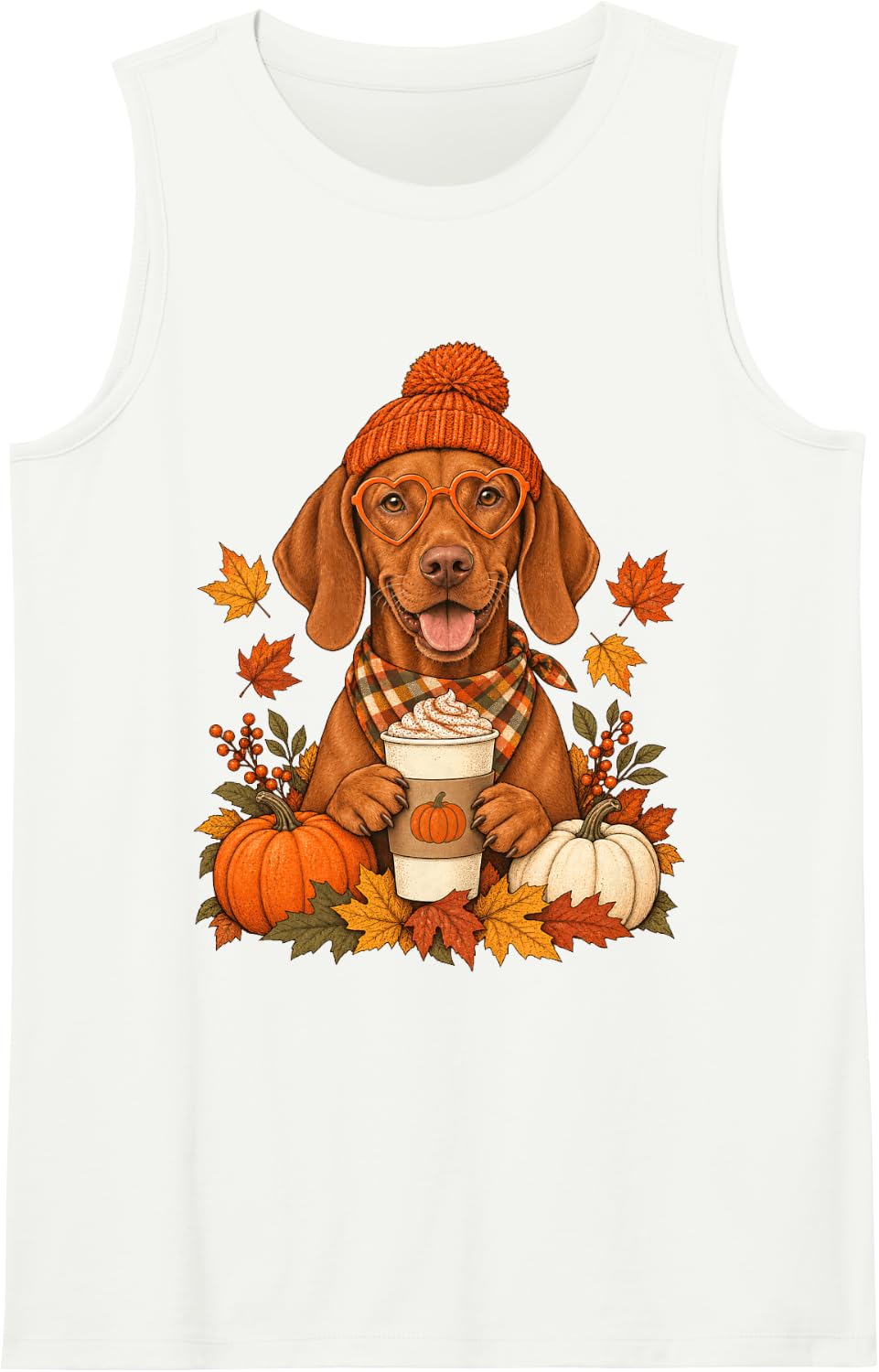 Vizsla Fall Autumn Season Pumpkin Spice Dog Sleeveless Tank Top - White