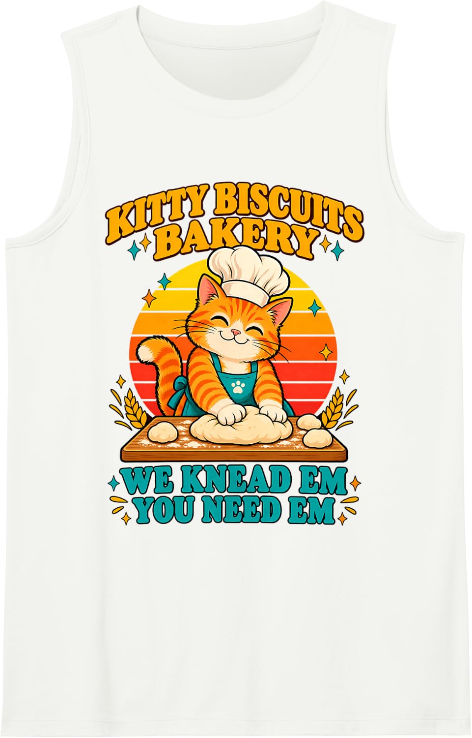 Kitty Biscuits Bakery We Knead Em Funny Cat Baking Chef Mom Sleeveless Tank Top - White