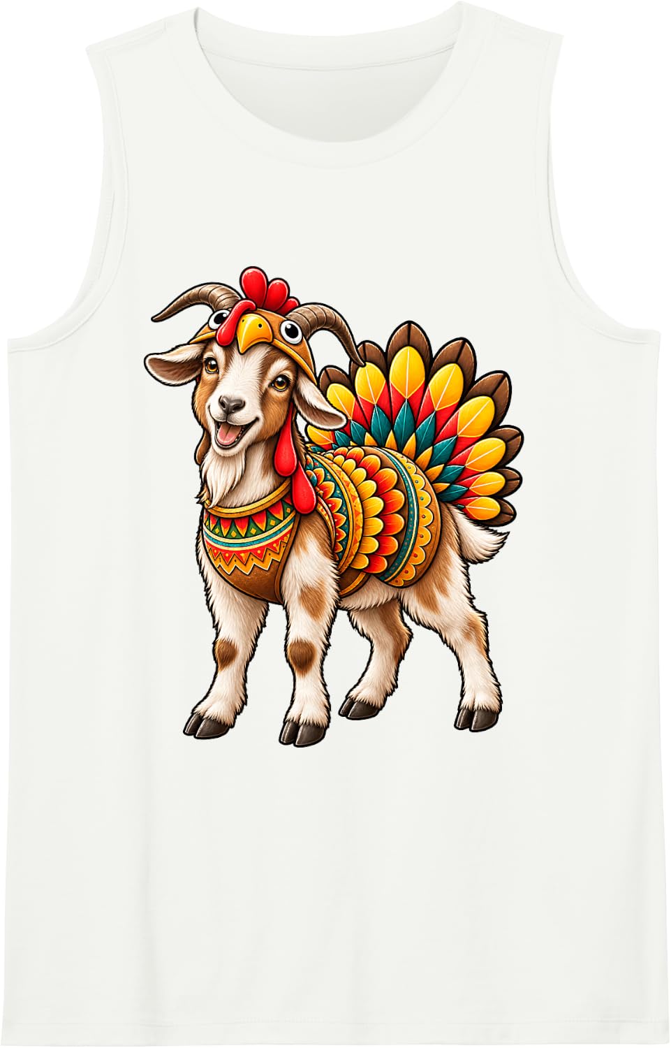Funny Goat Turkey Costume Thanksgiving Animal Lover Sleeveless Tank Top - White