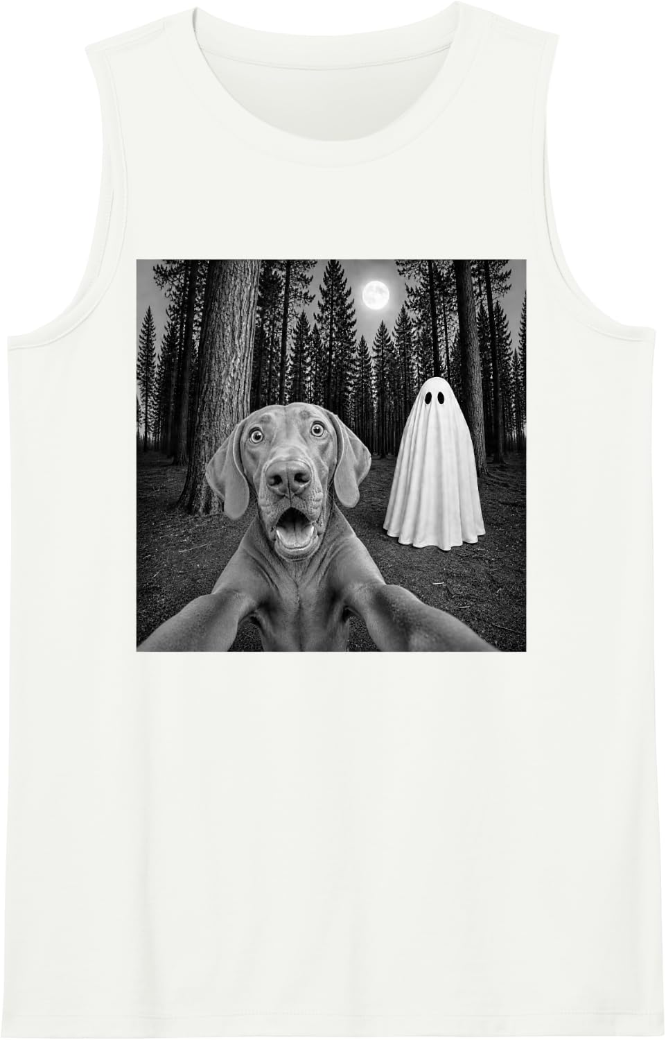 Spooky Vizsla Selfie with Ghost Halloween Dog Sleeveless Tank Top - White