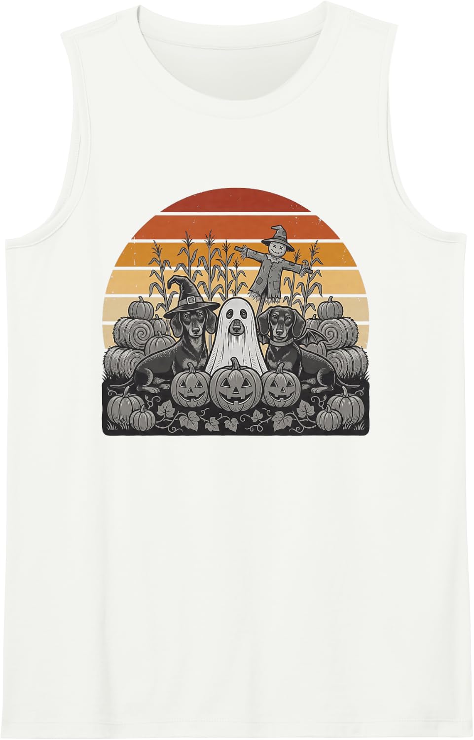 Dog Dachshunds Pumpkins Halloween Costume Scary Wiener Dog Sleeveless Tank Top - White