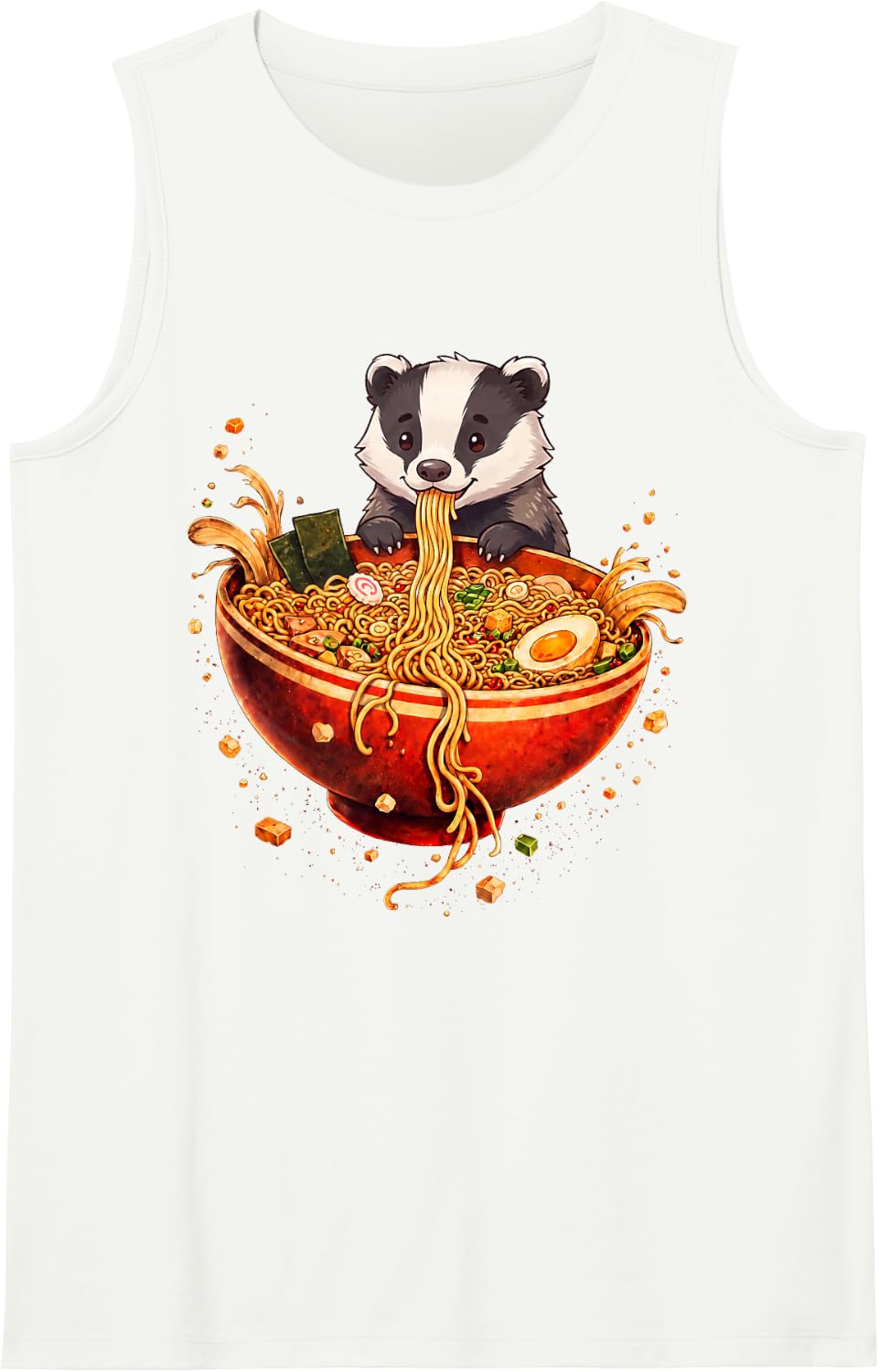 Honey Badger Ramen Japanese Art Anime Graphic Tee Kawaii Sleeveless Tank Top - White